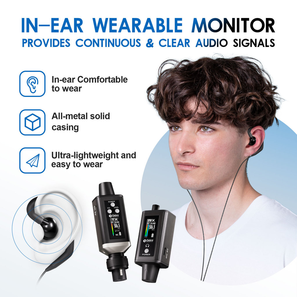 Debra Audio UHF IEM EMX-1 Wireless Monitoring System Portable Rechargeable with 16 Adjustable