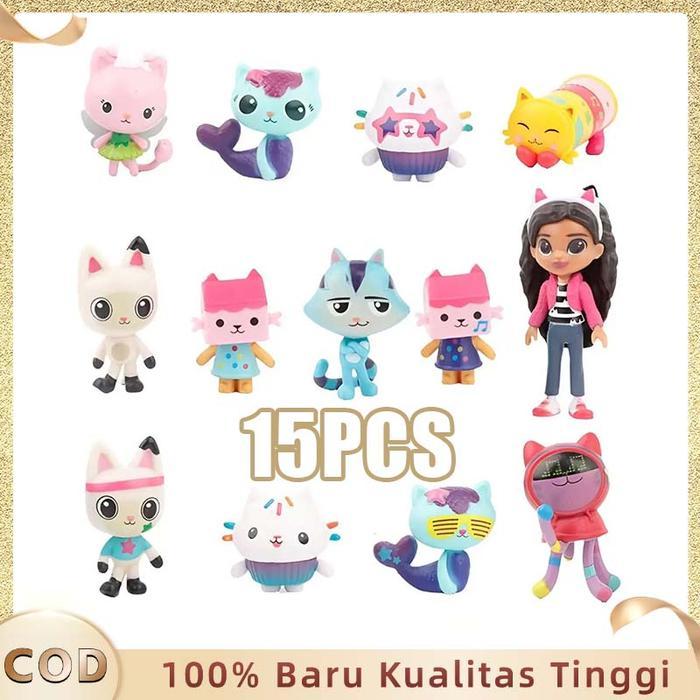 Mainan Gabby Dollhouse 15Pcs Figur Kue Kucing Aksesori Rumah Boneka