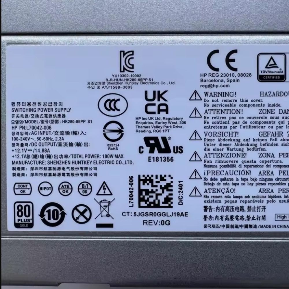 180W For HP 280 G6/G8/G9 PCK017 HK280-85PP L70042-006 Power Supply