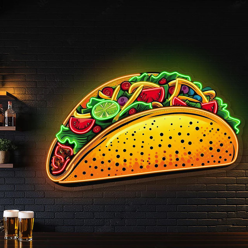 Mexican Taco Neon Sign Uv Print,Crunchy Taco Neon Sign,Taco Neon Sign,Street Taco Food Neon Sign