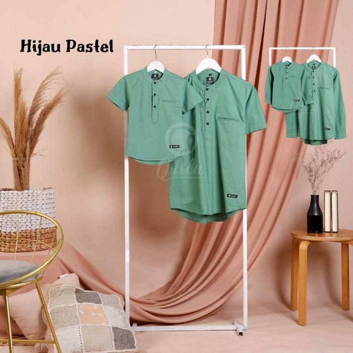 TERLENGKAP QURLU - KEMEJA KOKO DEWASA/ANAK WARNA HIJAU PASTEL (BISA COUPLE AYAH ANAK)