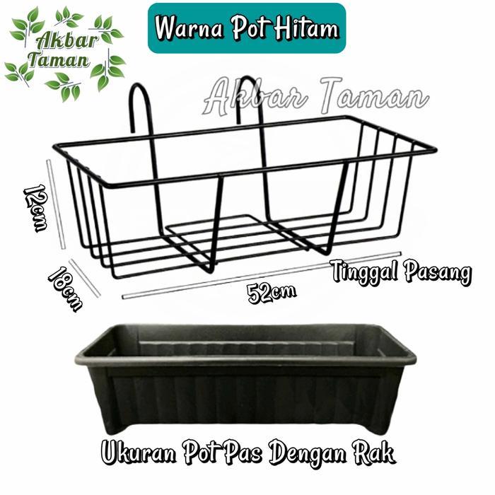 NEWW Rak Gantung Besi Untuk Pagar/Balkon + Free Pot Panjang Ukuran 50