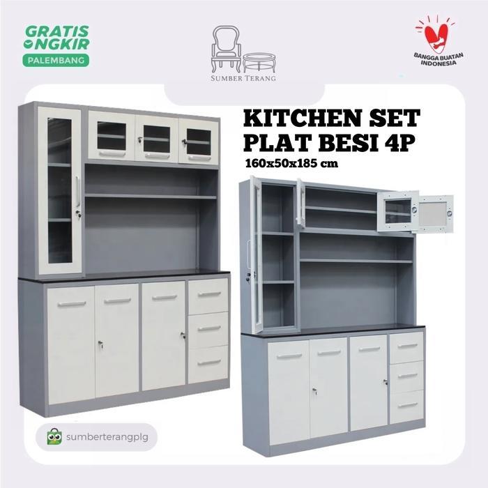 Lemari Sayur Besi 4 pintu Kitchen Set Besi Rak Piring Rak Dapur Putih