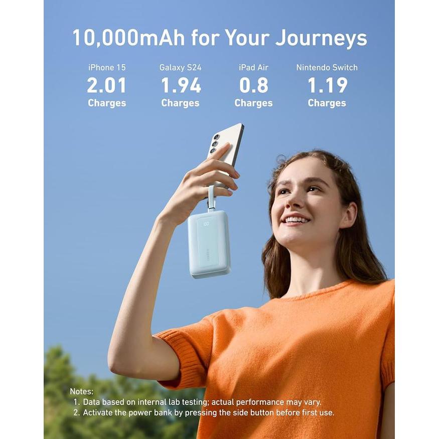 Anker Zolo Power Bank 10.000mAh 30W Max Fast Portable Charger with Built-in USB-C and MFi Certified