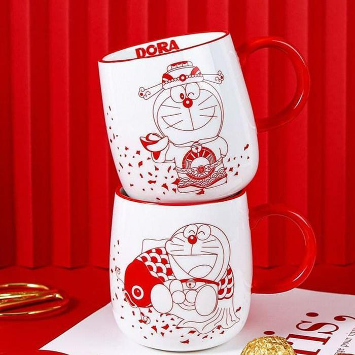Premium Mug Cangkir Kopi Keramik Motif Cute Doraemon Edisi Imlek Original
