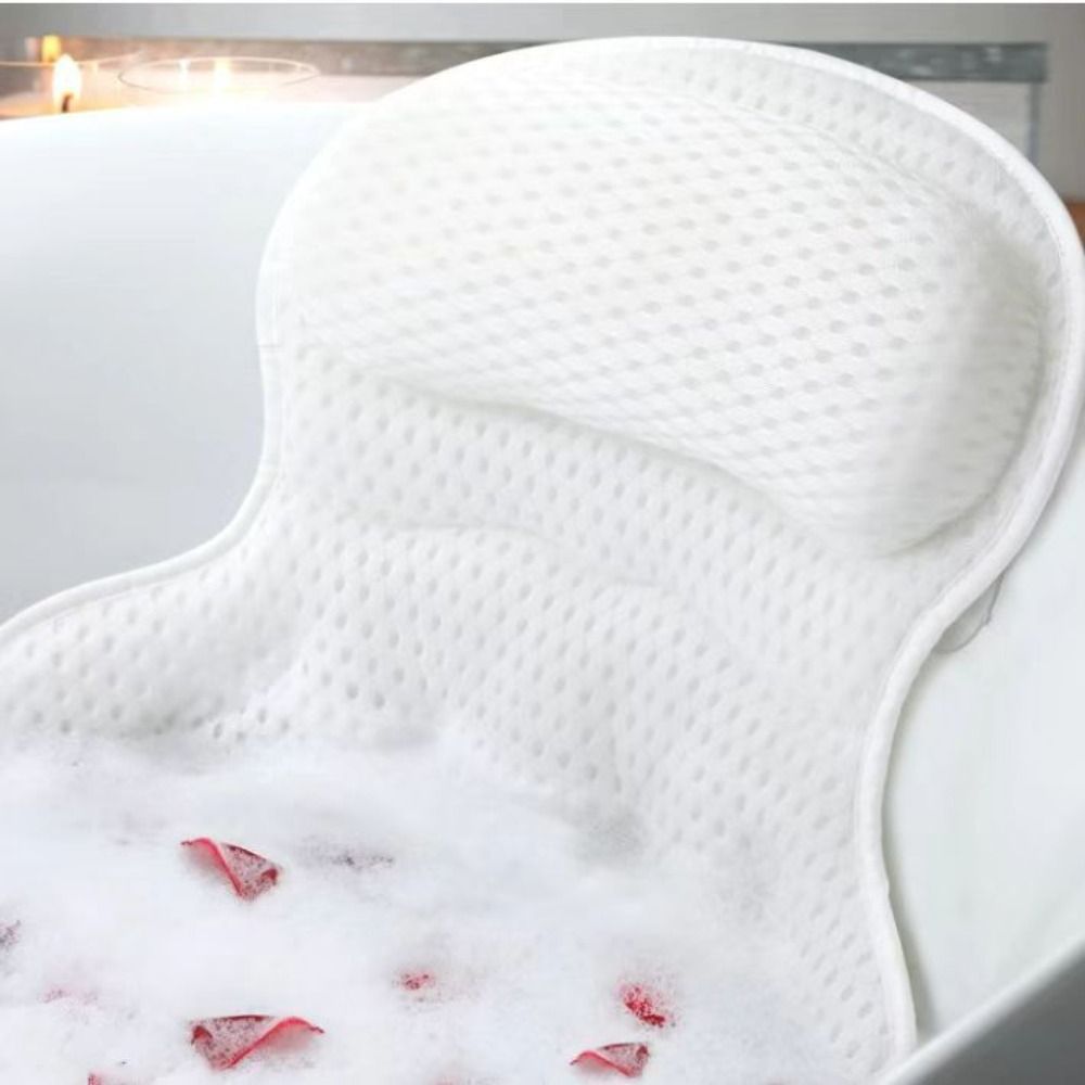 Neck and Back Support Bath Pillow Soft 4D Mesh Machine Washable Bathtub Pillow Suction Cup Bathtub