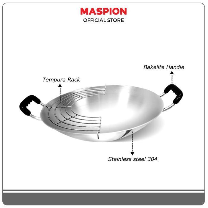 Maspion Panda Aster Wok 30 Cm + Tempura - Wajan Stainless Steel
