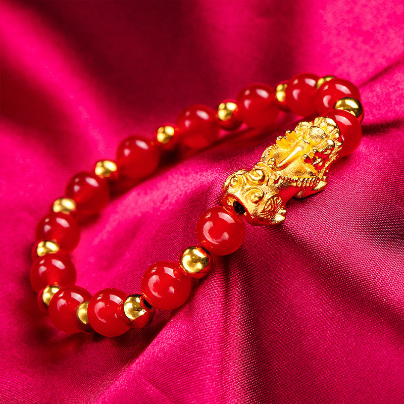 24K Gold Handcrafted Pixiu Women's Bracelet, AU999 Pure - Trendy Handmade Style, Pixiu Biting Coins