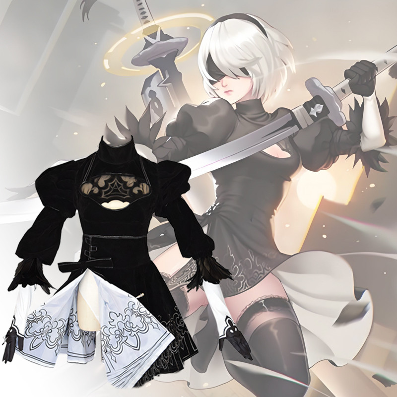 Anime No. 2 Type 2B Cosplay Costume Game Yorha Nier Jk Uniform Automata 2B Dress Nier Eyemask Gloves