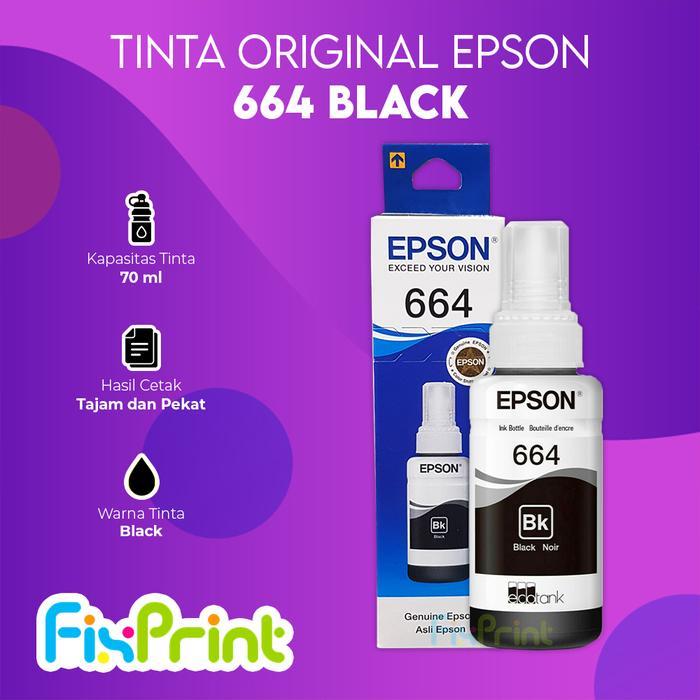 Tinta Epson 664 T664 T6641 Original Black Hitam Color Warna Ori L360