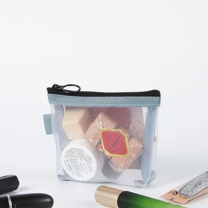 Tas alat tulis jaring transparan mini/dompet koin kosmetik transparan jaring, simpel, lucu dan