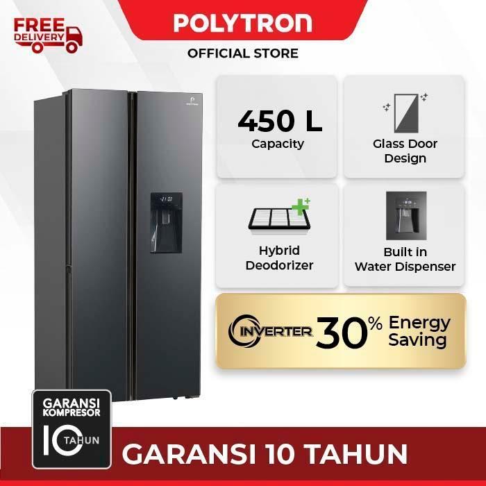 harga promo Kulkas POLYTRON New Belleza Inverter 2 pintu Side-by-side PRS 480X - hitam - hitam - hit