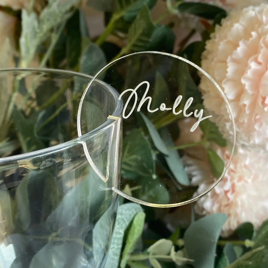 10/20/50Pcs Acrylic Circle Card for Cocktail Glass Wedding Wine Cup Blank Round Drink Tag for