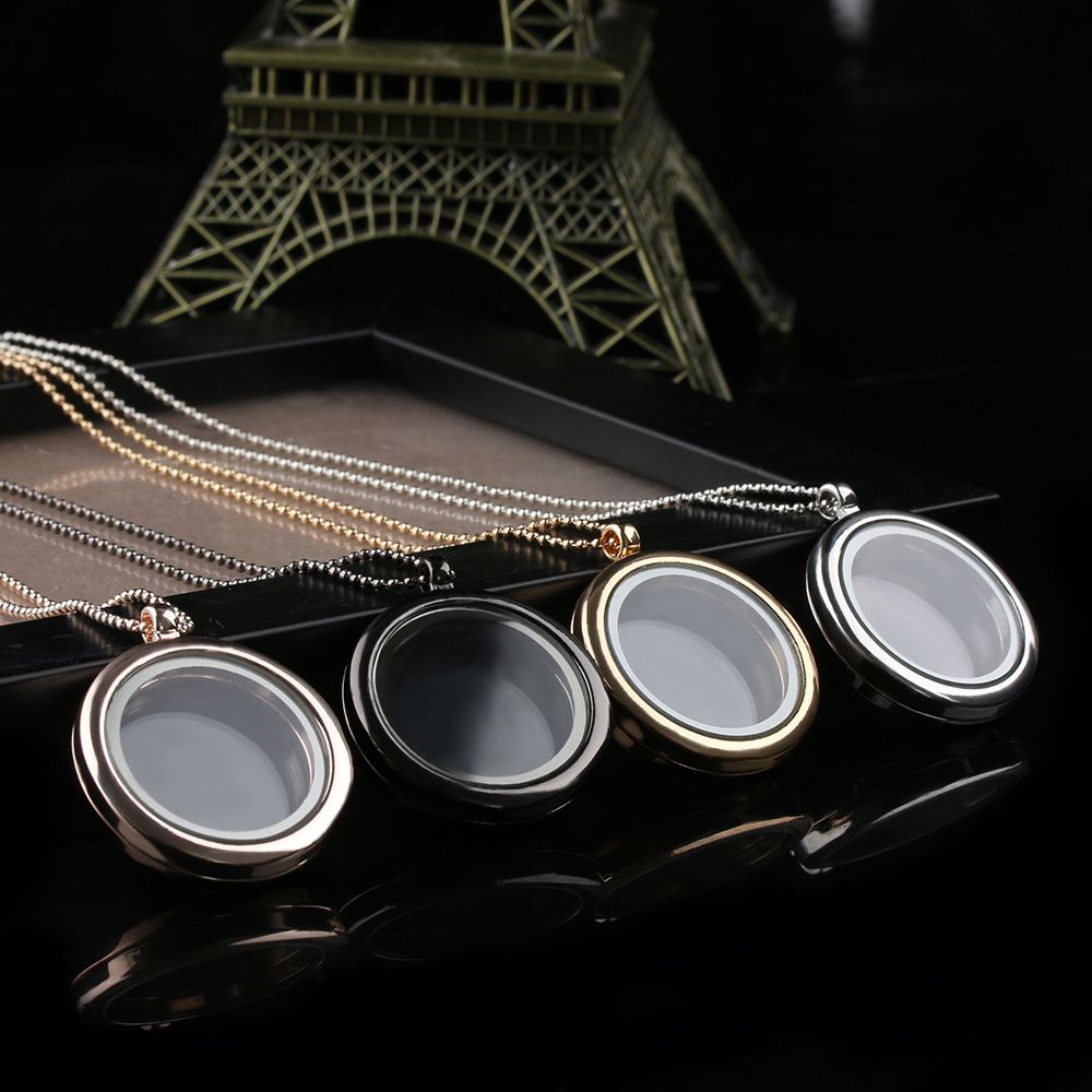 Round Glass Photo Picture Locket Necklace Transparent Photo Frame Box Pendant DIY Openable Living
