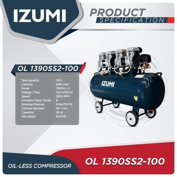 Kompresor IZUMI Air OIL-LESS OL-1390SS2-100 compressor 4hp 100l - Standart