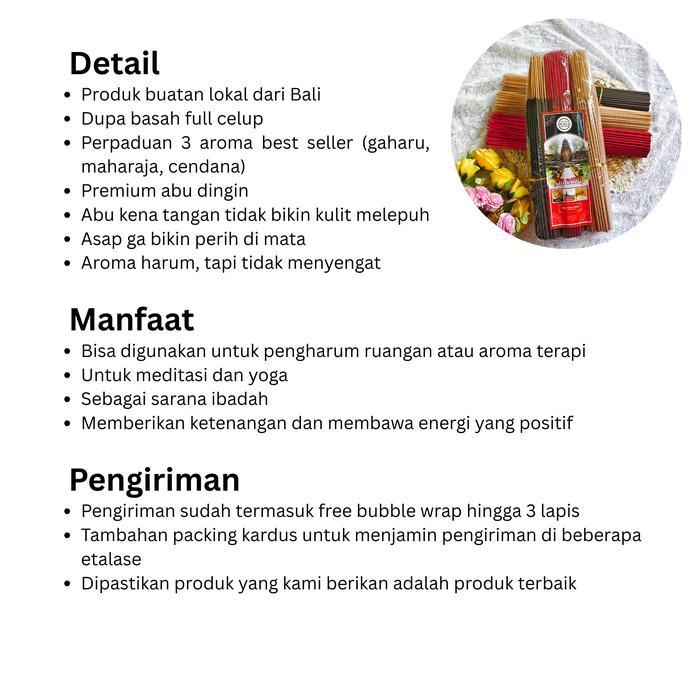 Dupa Tridatu Asli Bali (Gaharu Cendana Maharaja) / Dupa Premium Abu Dingin Pengharum Ruangan / Dupa