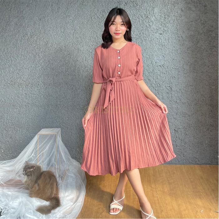 AERI DRESS WANITA PLISKET KOREA DRESS MIDI CASUAL FORMAL DRESS BUMIL FRIENDLY