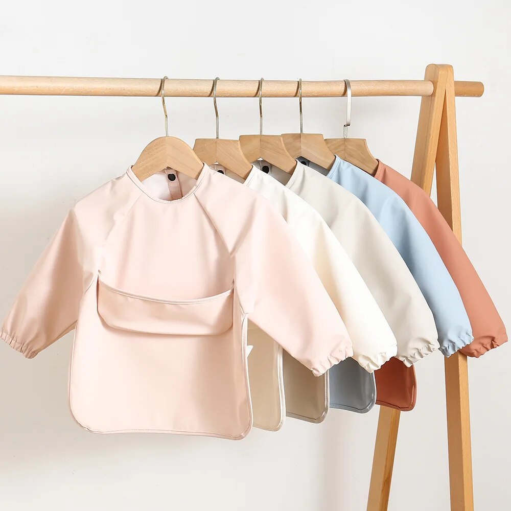 1Pcs Solid Color Painting Smock Baby'S Soft Waterproof Long Sleeve Art Smock Feeding Bib Apron For
