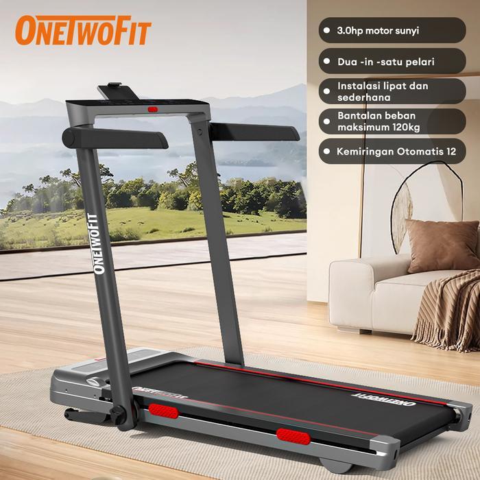 OneTwoFit 2 IN 1 Treadmill Listrik 3.0HP Auto Incline Multifungsi Treadmill Folding Treadmill Alat O