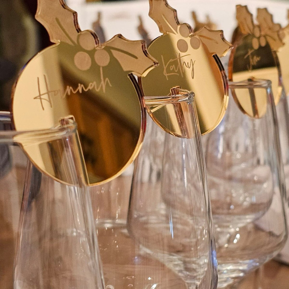 10/20/50pcs Personalized Christmas Drink Tags Wine Glass Markers Acrylic Name Place Cards Table