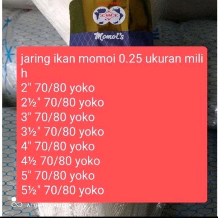 Jaring Ikan Momoi 0.25 Ukuran Tinggal Pilih Pukat Ikan Jaring Momoi Jaring