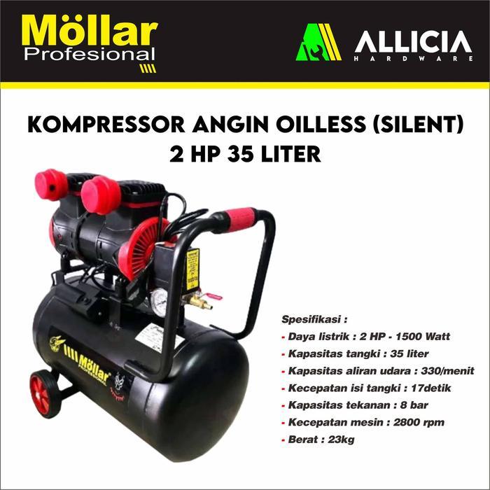 Kompressor Angin/Air Compressor Silent 2HP 35 Liter (Oilles) Merk Mollar