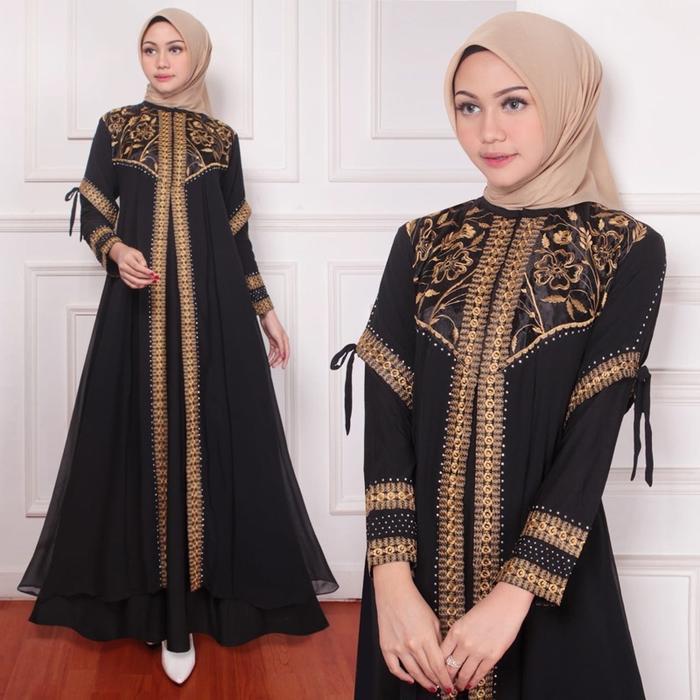 GAMIS ABAYA TURKEY HITAM BUSUI TANGAN ROMPI BORDIR MIX ORGANZA TERBARU DRESS MUSLIM WANITA