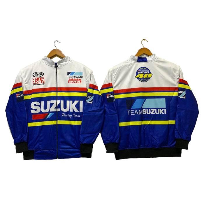 Sale Terlaris Jaket Team Suzuki Putih Biru Internasional Suzuki Racing Team Varsity