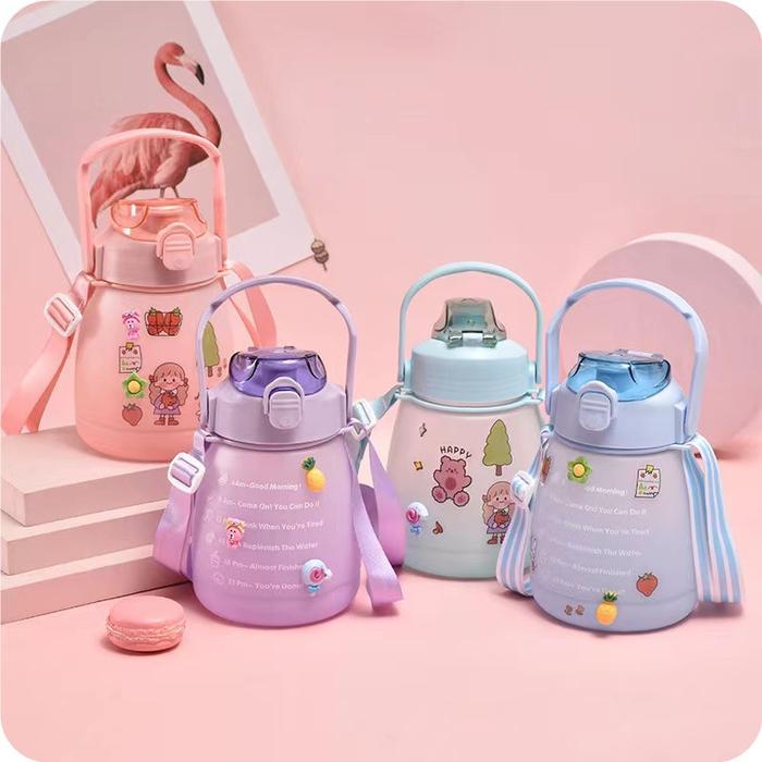 (PROMO RAMADHAN) BOTOL MINUM VIRAL 1300ML / BOTOL AIR WARNA STIKER LUCU 1 LITER 300ML PREMIUM