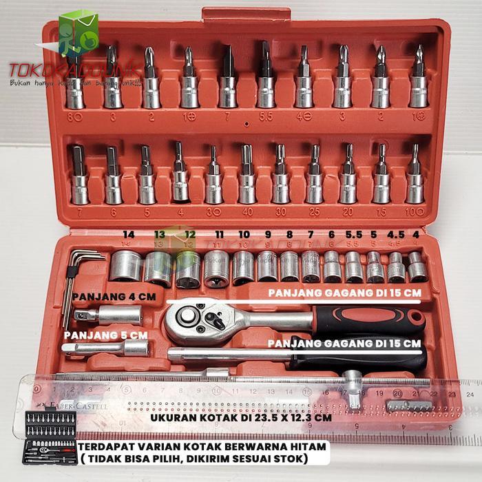 Kunci Sok Set 46 Pcs Socket Wrench Mata Obeng Dilengkapi Box Penyimpanan -Kunci L Set Lengkap Kunci
