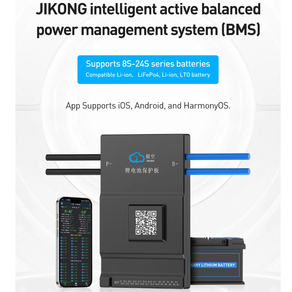 JIKONG Jk Bms B2A20S20P 2A Active Balance Bms 8S 10S 12S 16S 17S 20S 24S Smart Bms 100A 150A 200A