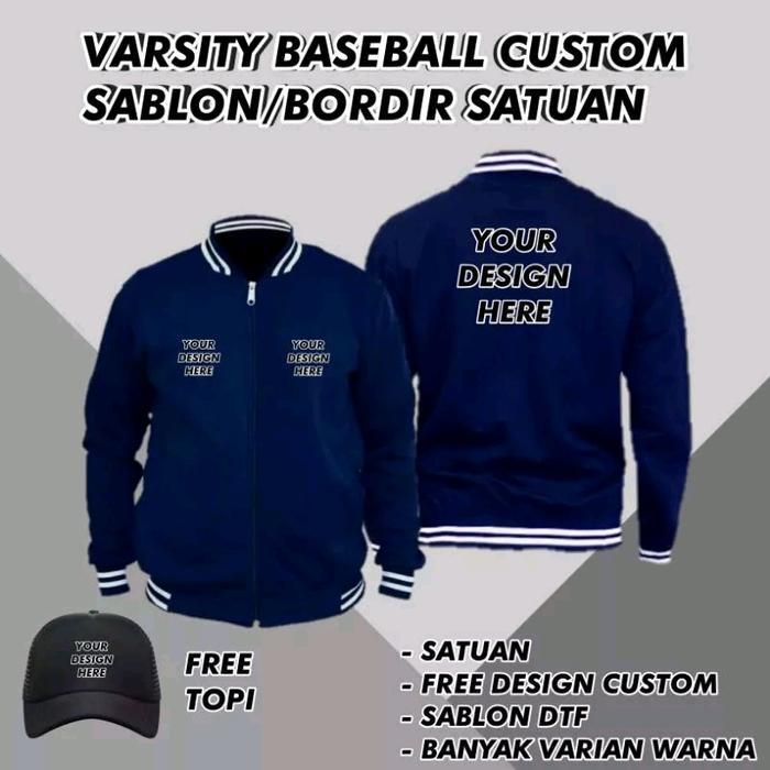 jaket varsity baseball bebas costume sablon/bordir
