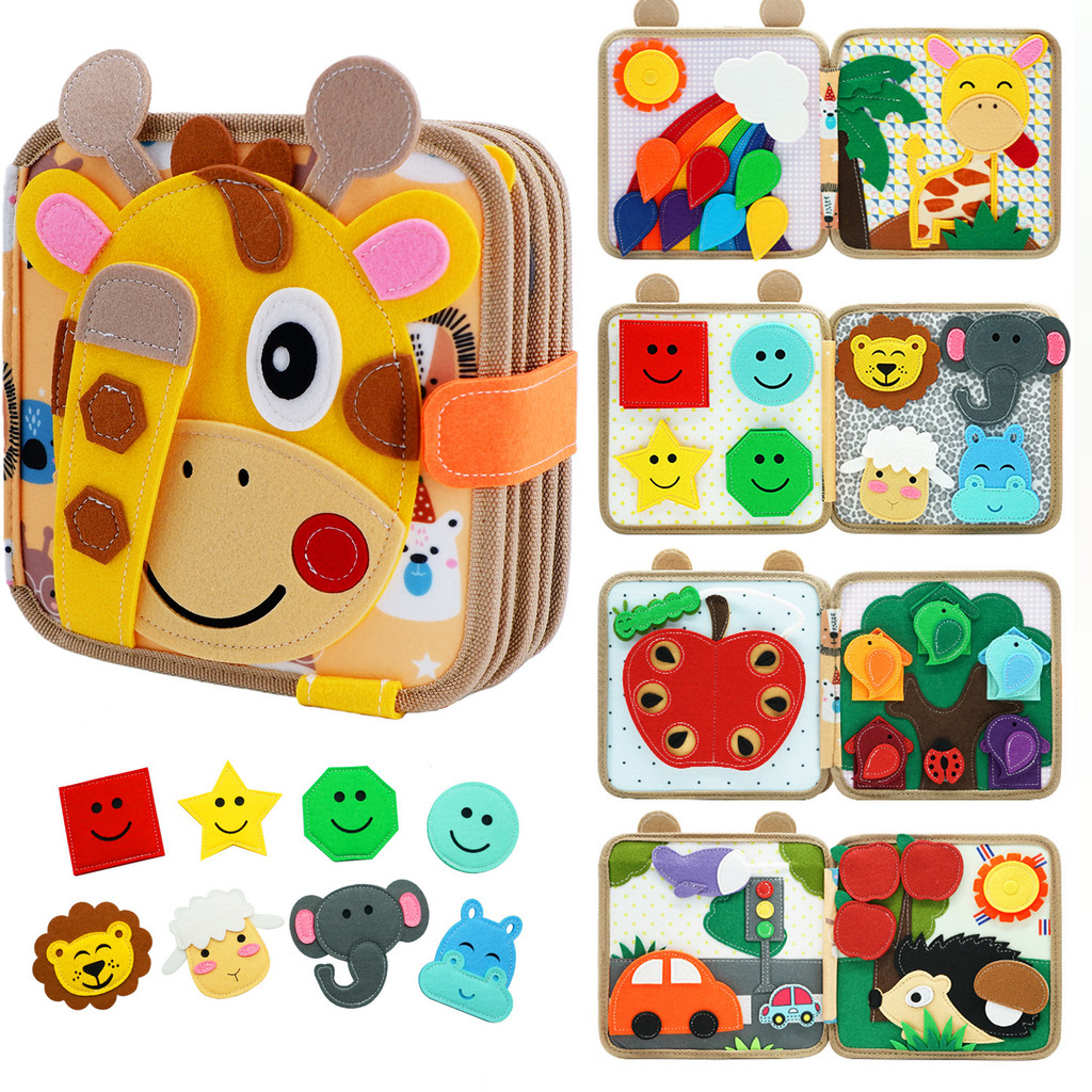 Montessori Toy Busy Board Giraffe Busy Book Preschool Learning Educational Quiet Book Sensory Travel