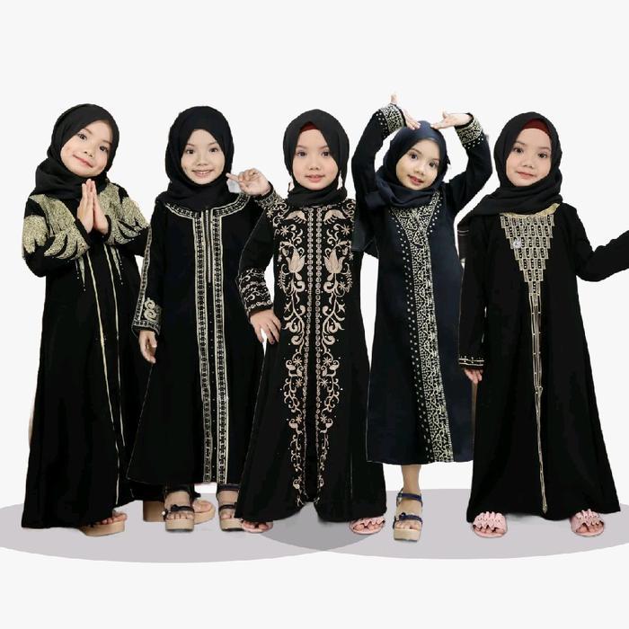 Abaya muza abaya anak bordir abaya anak turkey Muslim Panjang Baju Gamis Wanita Dress Syari Hitam