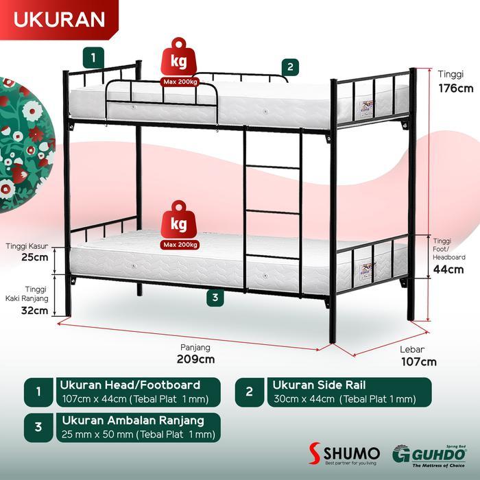 GUHDO SPRINGBED X SHUMO Ranjang Besi Bunk Bed Tingkat 100/100 Spring Bed Guhdo Full Set