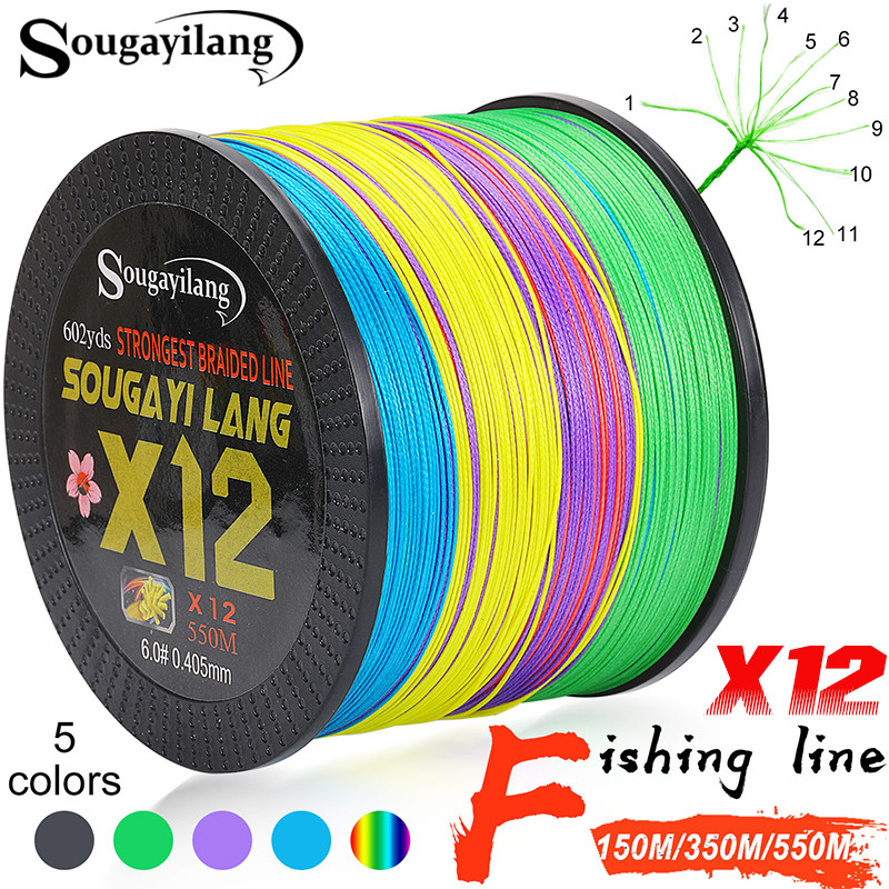 Sougayilang Braided Line X12 150/350/550m Max Drag 66LB Fishing Line Multifilament PE Line for