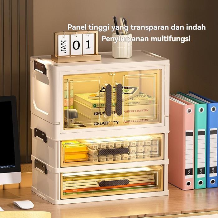 Kotak penyimpanan kosmetik desktop tahan debu dengan laci meja rias lemari rak penyimpanan masker