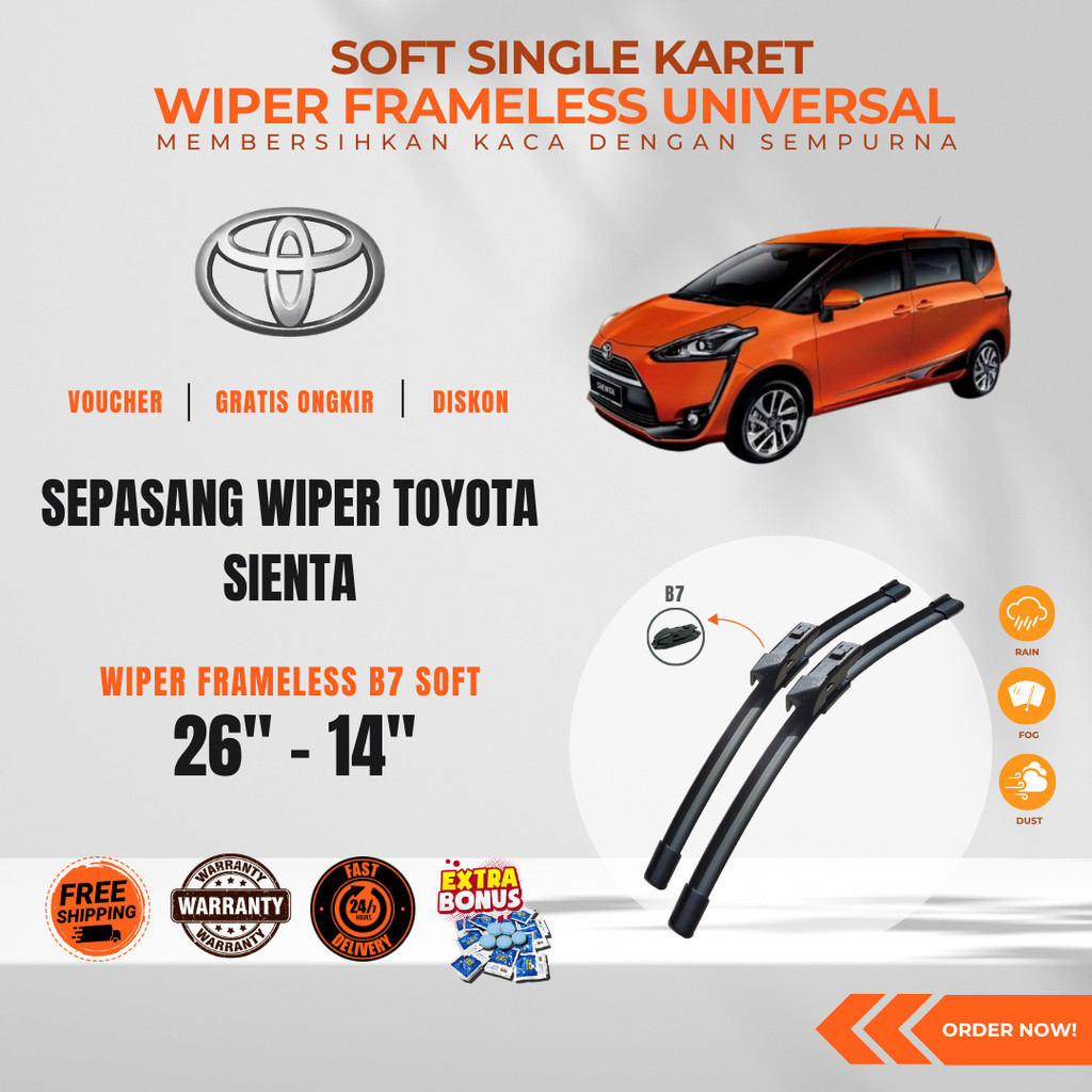 Wiper Toyota Sienta Frameless Kaca Depan Mobil Free 5 Pil Sabun