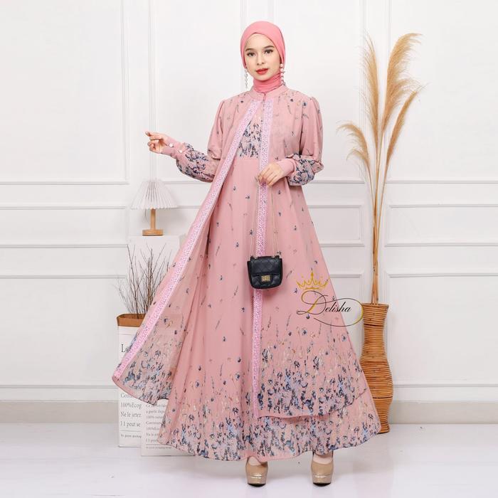 PREMIUM Delisha - Arrumi Dress / Gamis Coksu Ceruty Baby Doll Premium Berfuring Mewah Busui