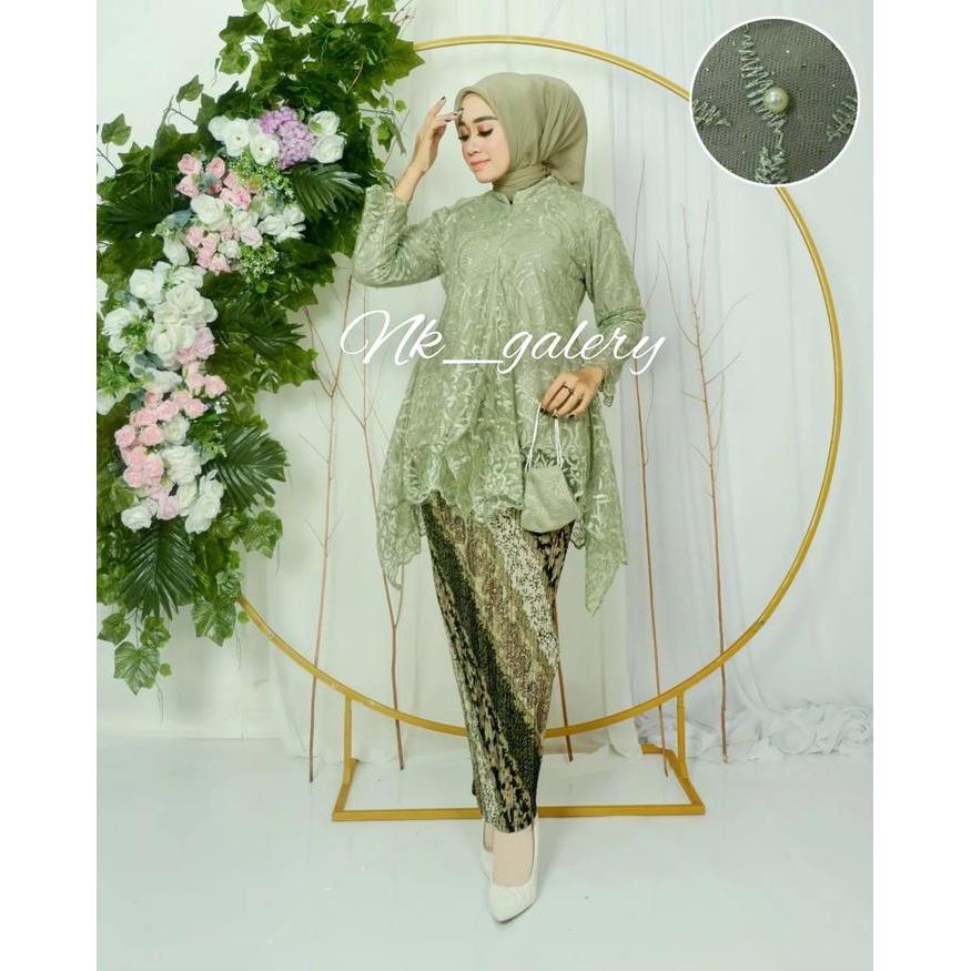 s7 Couple Kebaya Sage Green Batik CM Sage mutiara panjang payet pendek lilit wanita tunik dewasa