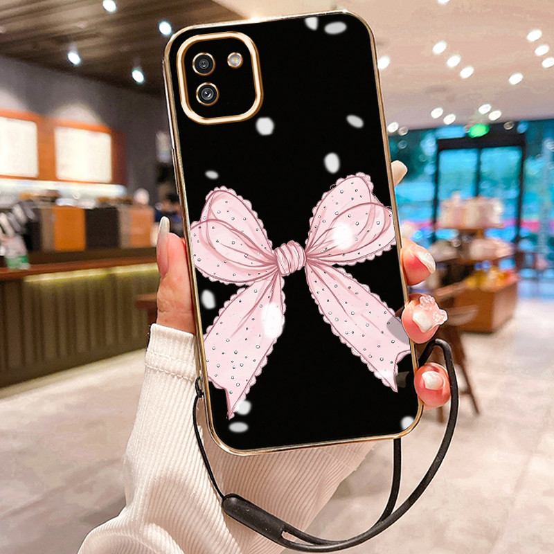 Casing Hp Untuk Samsung Galaxy A03 A03s A03 Core Case Pink ribbon pelapisan Kekinian Cesing silikon 