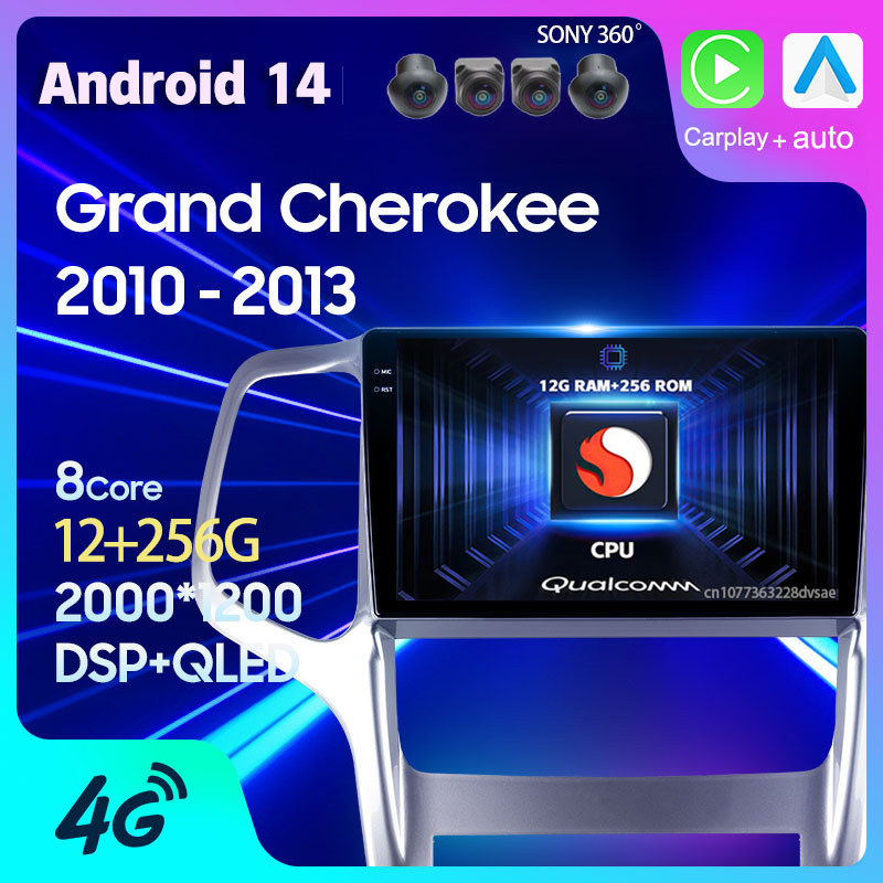 Android 14 Carplay Auto For Jeep Grand Cherokee WK2 2010 - 2013 Car Radio GPS Player Navigation 2 Di