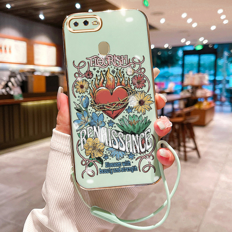 Casing Hp Untuk OPPO A7 A5s A12 A12s A11k Case Ilustrasi Bunga Retro Artistik Penyepuhan Cesing sili