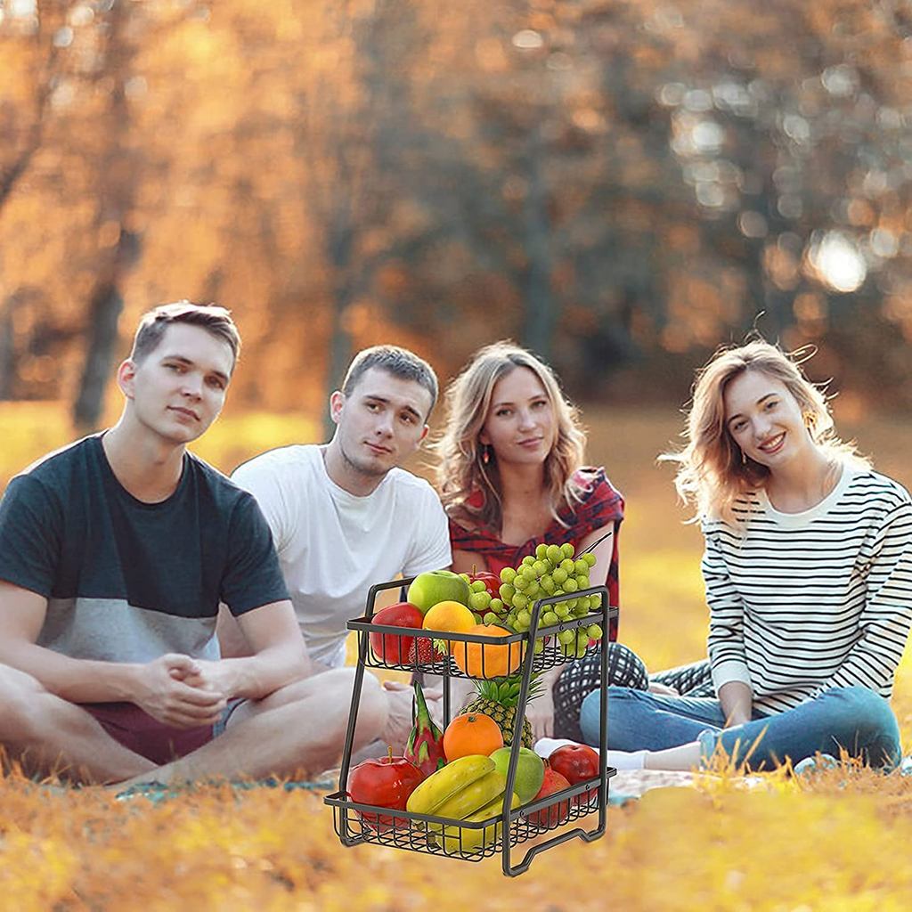 2 Tier Fruit basket Detachable Metal Fruit Basket Bowl Portable Kitchen Storage Countertop Shelf