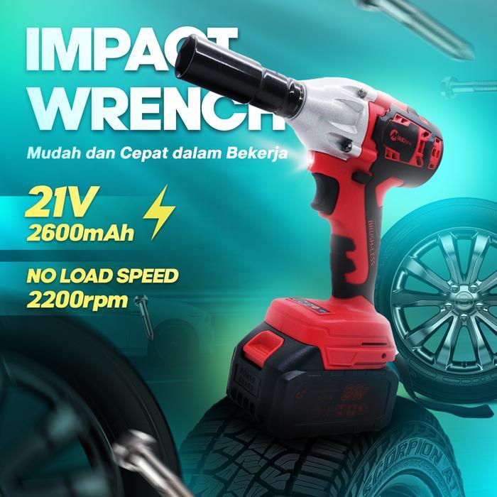 Krisbow Modern - Mailtank Sh559 Cordless Impact Wrench 21V Brushless 300Nm Impact Baterai Bisa Bolak