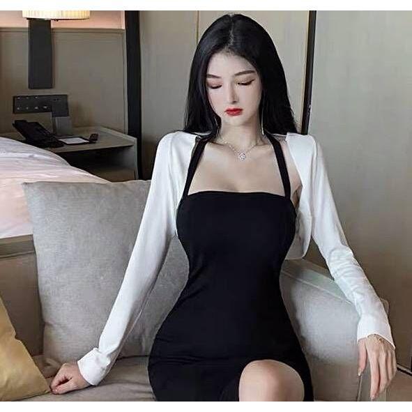 927 black mini sleeveless bodycon dress formal korean halter dress for women party dresses