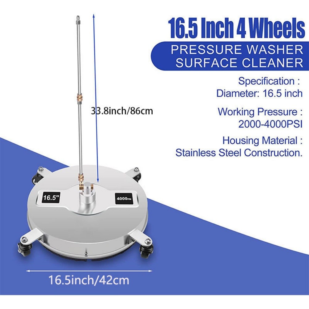16.5 INCH PRESSURE WASHER SURFACE CLEANER STAINLESS STEEL PRESSURE WASHER ROTARY FLAT SURFACE