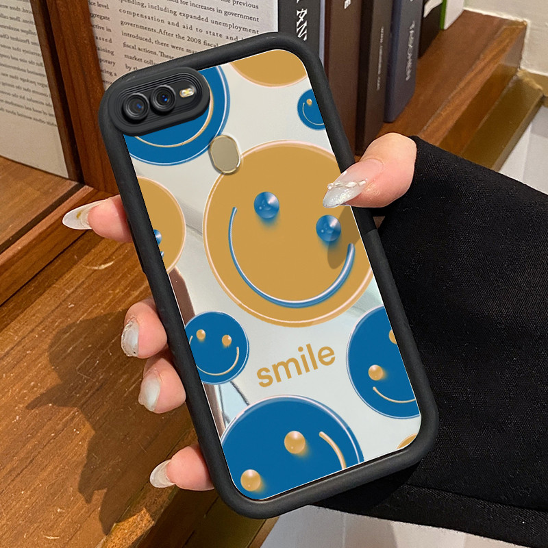Casing Hp Untuk OPPO A7 OPPO A5s OPPO A12 OPPO A12S A11k Case 3D Smile Beads Blue Gold Cermin Kasing