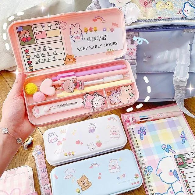 TEMPAT PENSIL / PENCIL CASE AESTHETIC KOREAN STYLE (FREESTICKER) / Tempat Pensil / Kotak Pensil