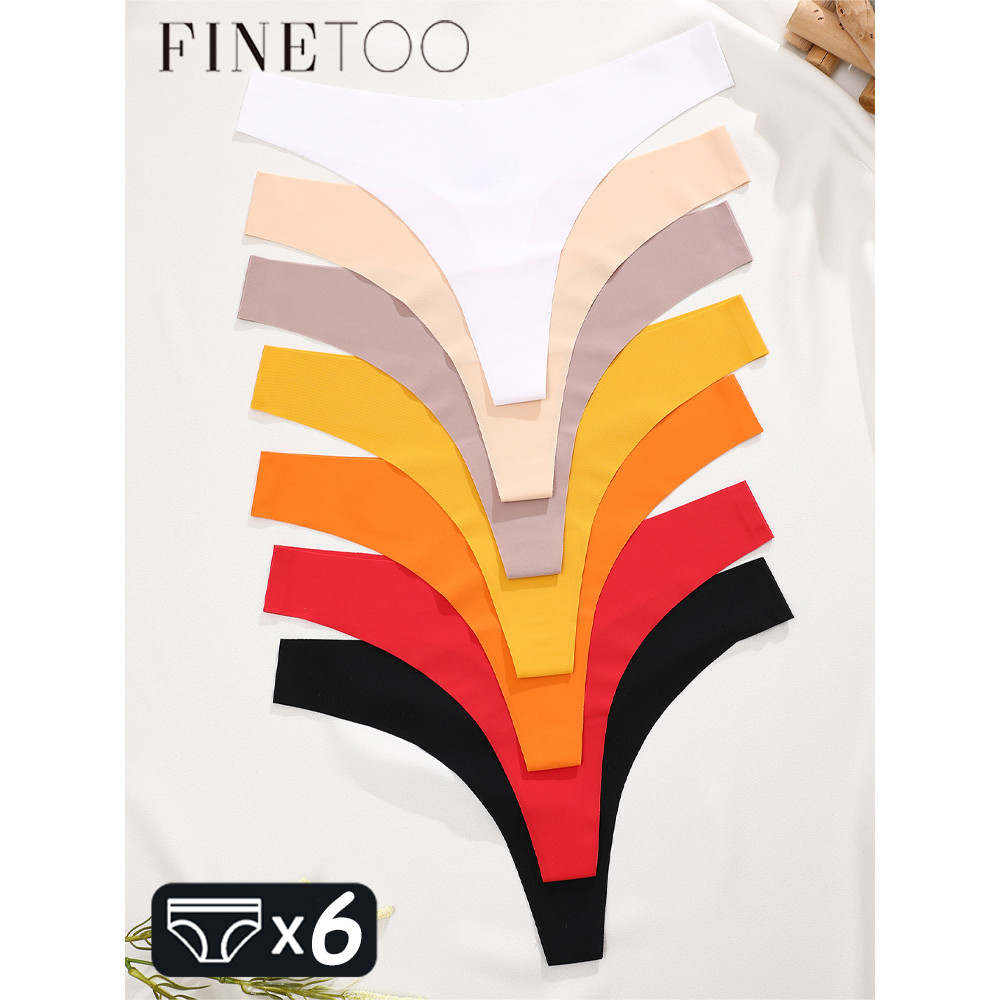Finetoo 6Pcs Women Ice Silk Seamless Underpants Panties Sexy V-Waist Sport Thongs Low Rise 10 Soild